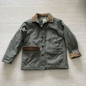 LL Bean Olive Green Thinsulate Lined Coat w/ Tan Corduroy Trim